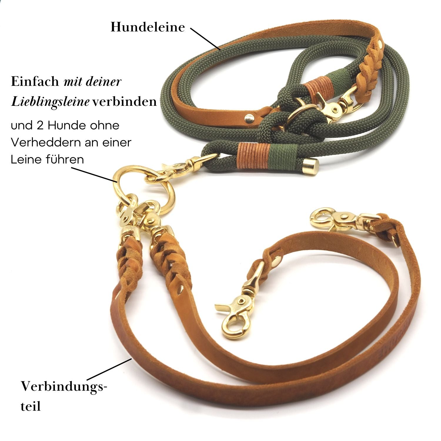 Leather connector for 2 dogs on a leash (1 piece) 