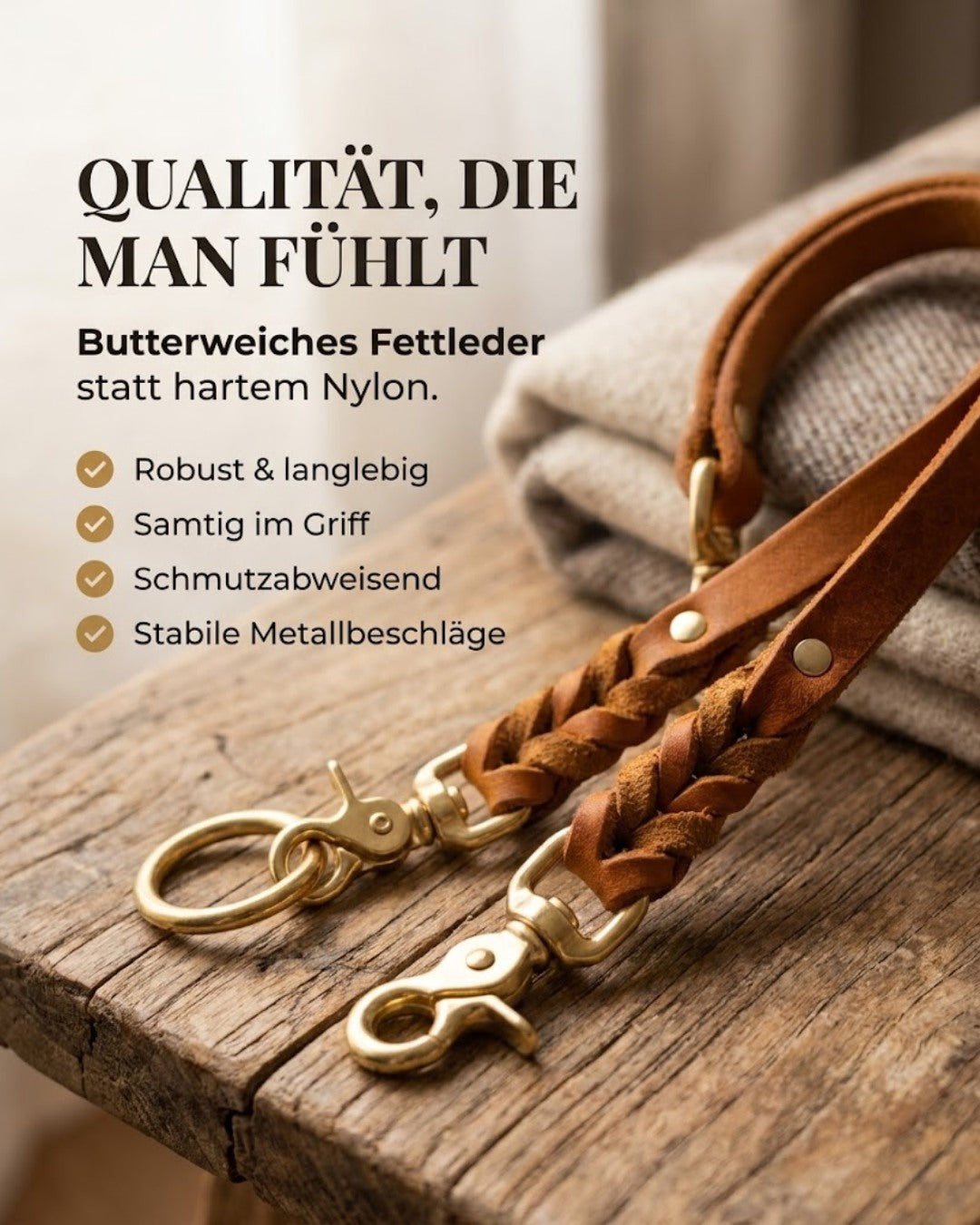 Komplett-Set | 2 Stück Verbindungsteile aus Leder inkl. Ring - für 2 Hunde an einer Leine