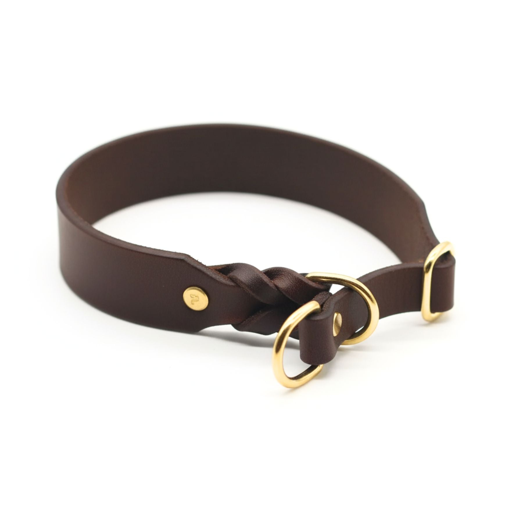 Pull stop collar made of greased leather 'Chestnut'