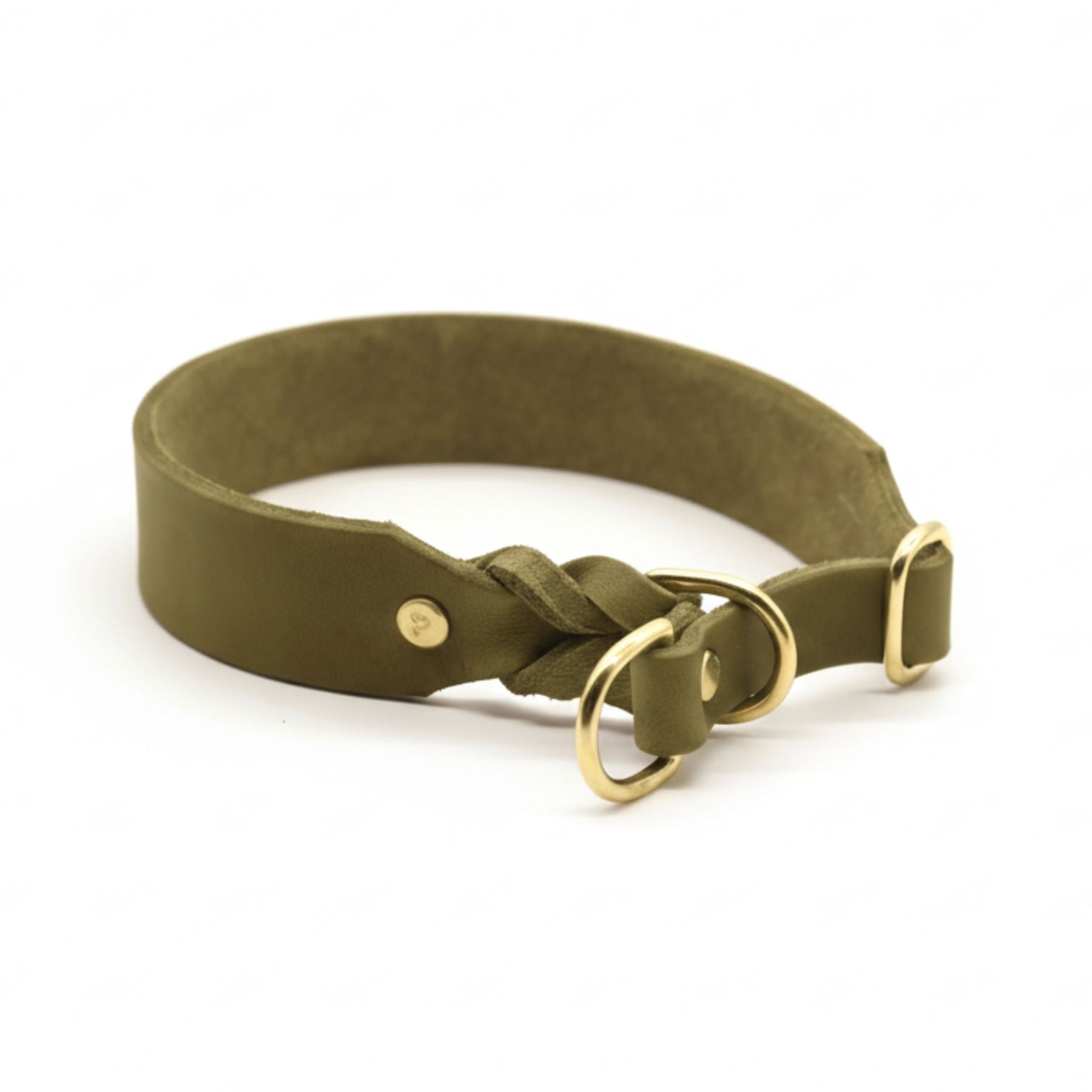 Pull stop collar made of greased leather 'Olive'