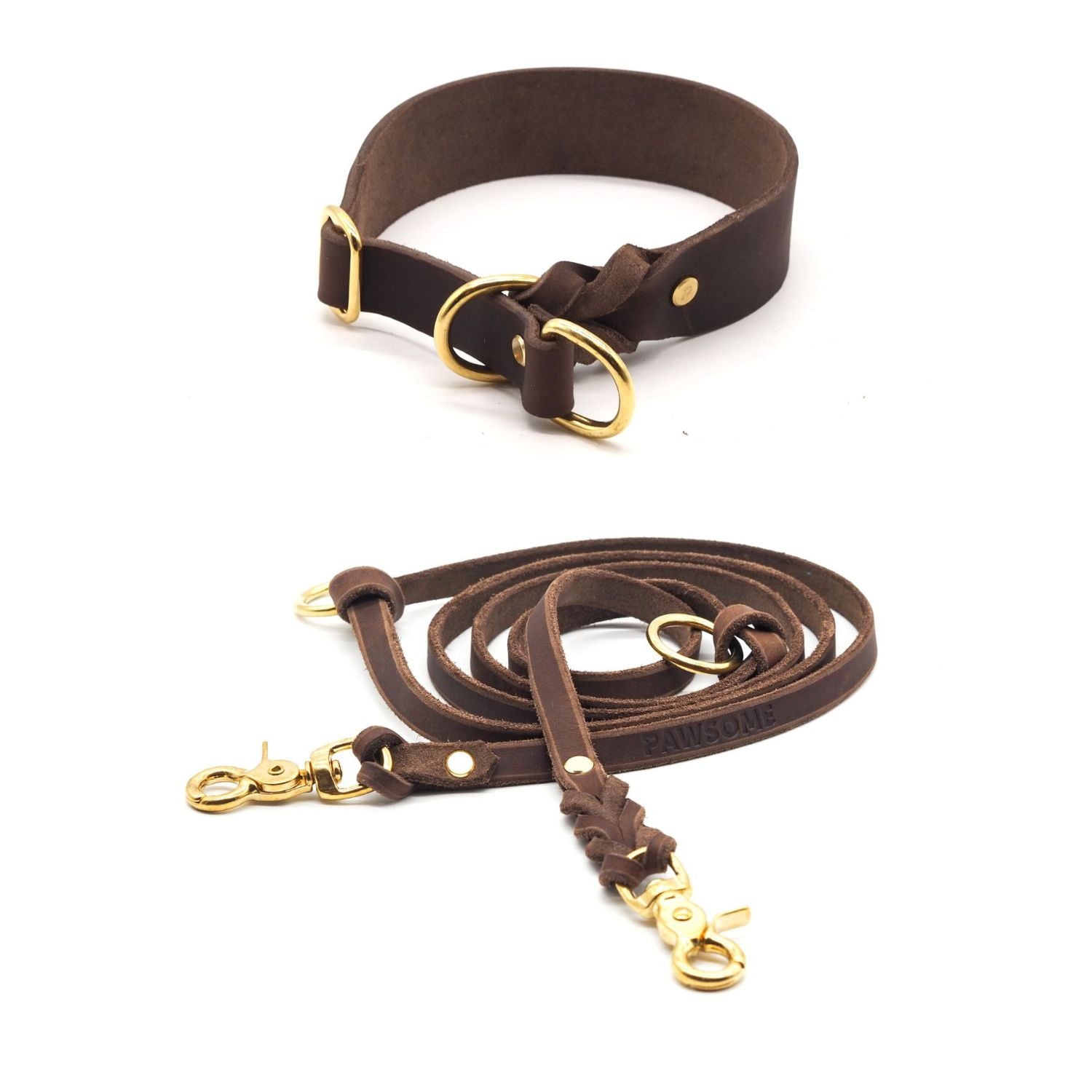 Leather leash best sale and collar set