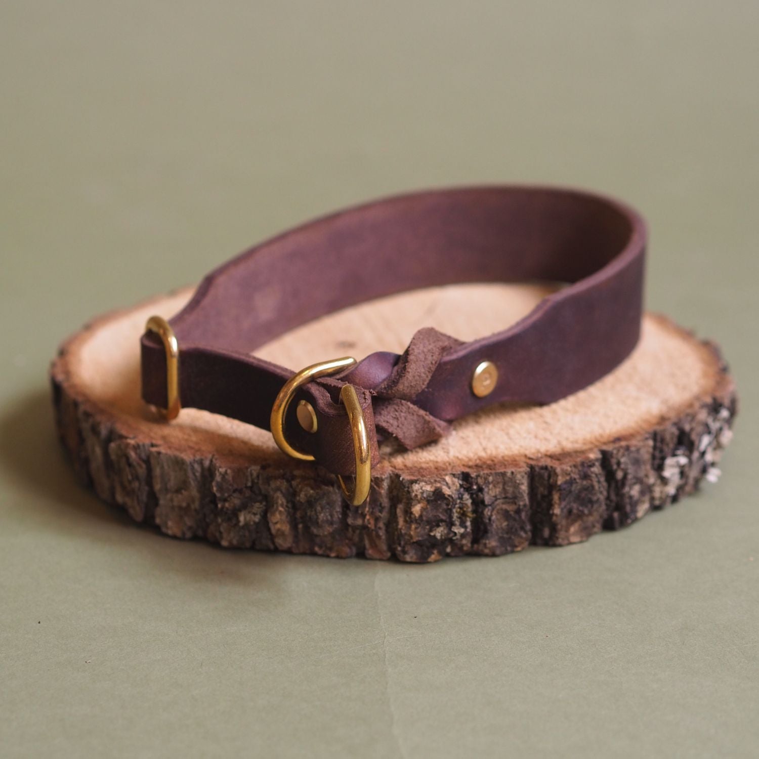 Pull stop collar made of greased leather 'Chestnut'