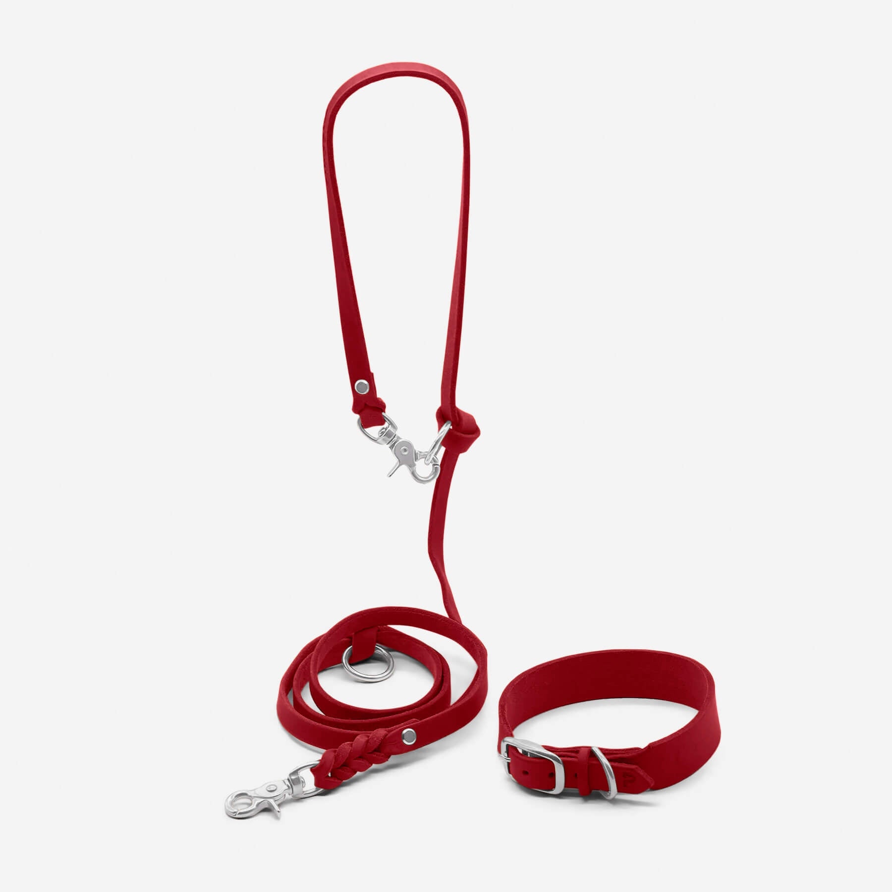 Set | Leather collar &amp; leash in chili