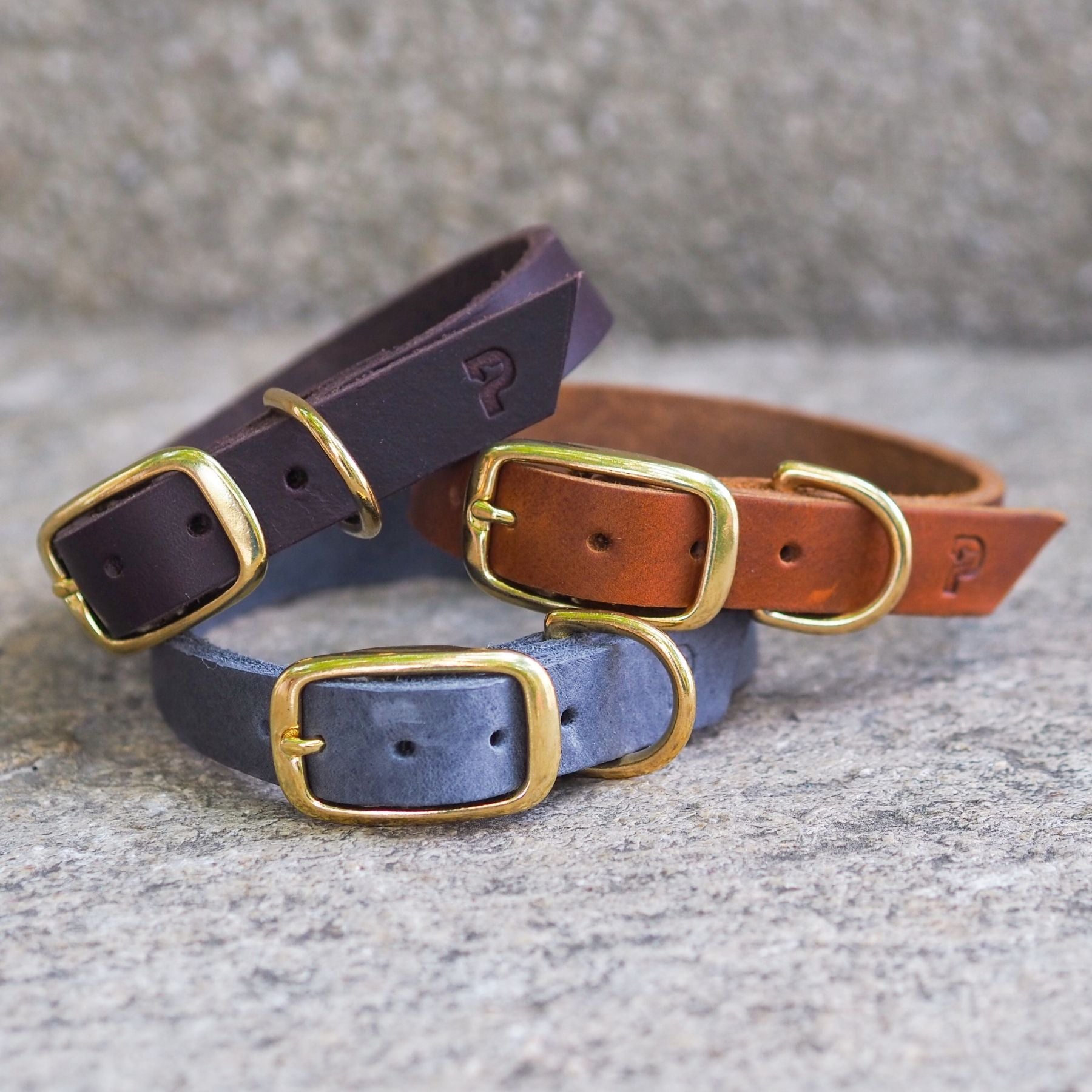 Narrow leather collar in chestnut