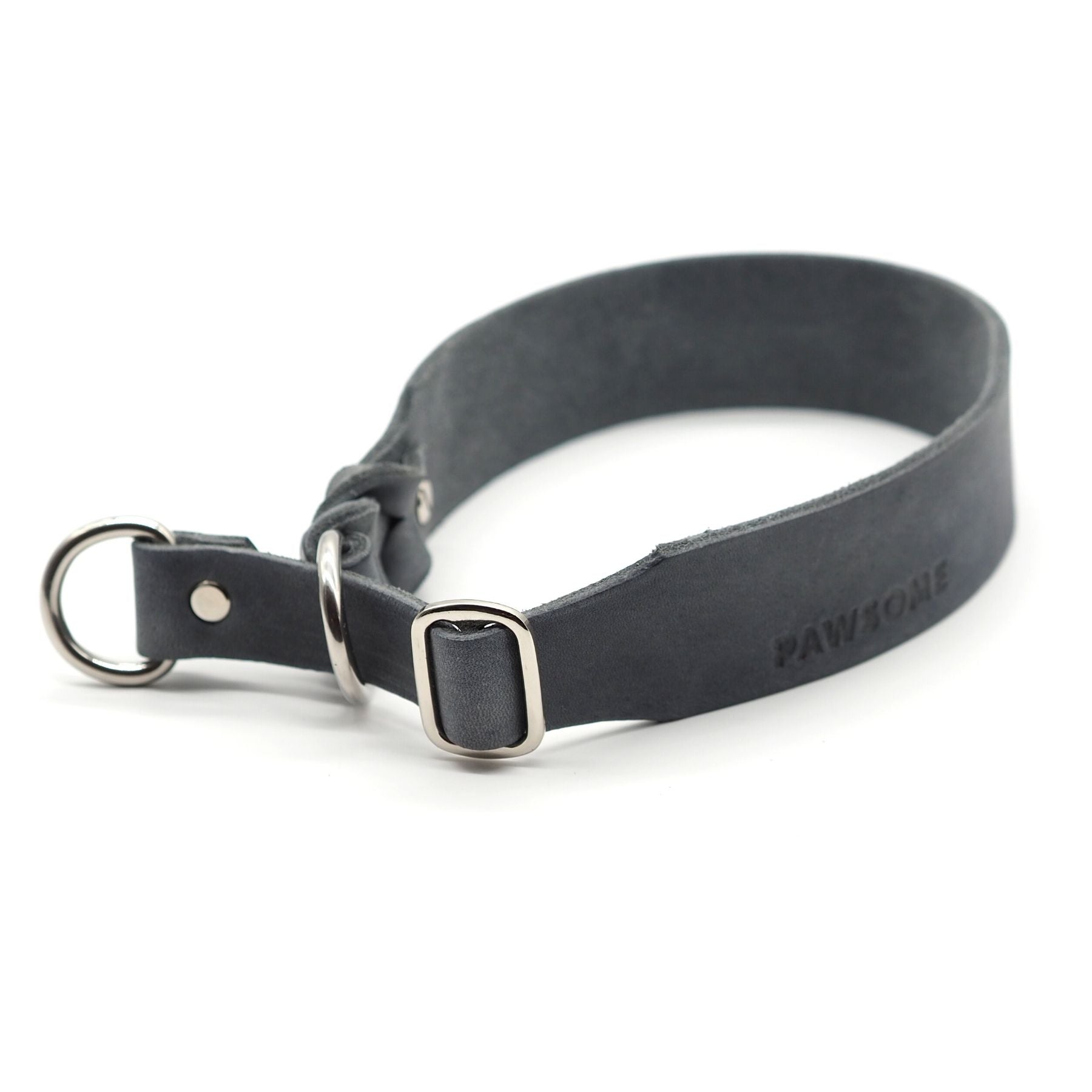 Pull stop collar made of greased leather 'Stone Grey'