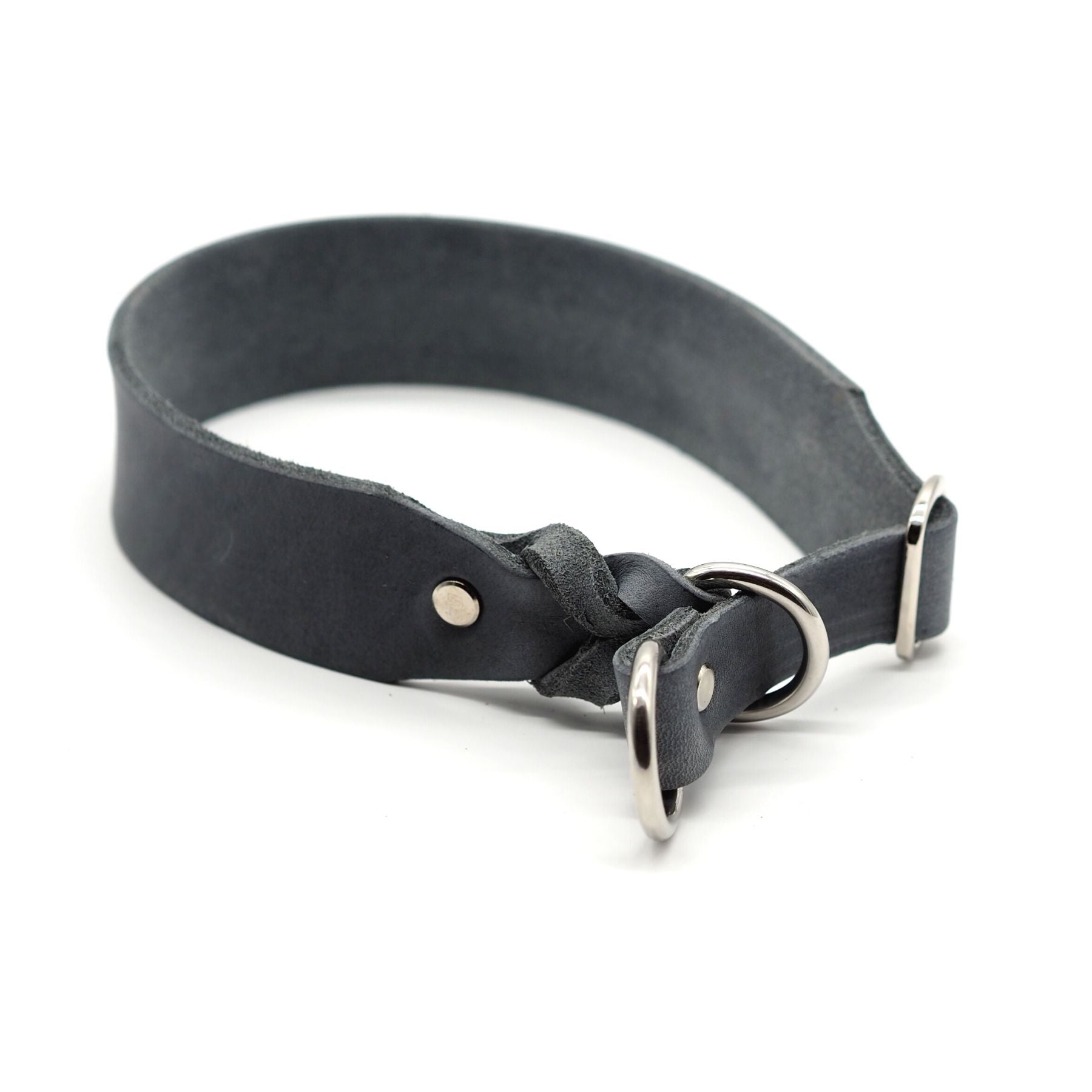 Pull stop collar made of greased leather 'Stone Grey'