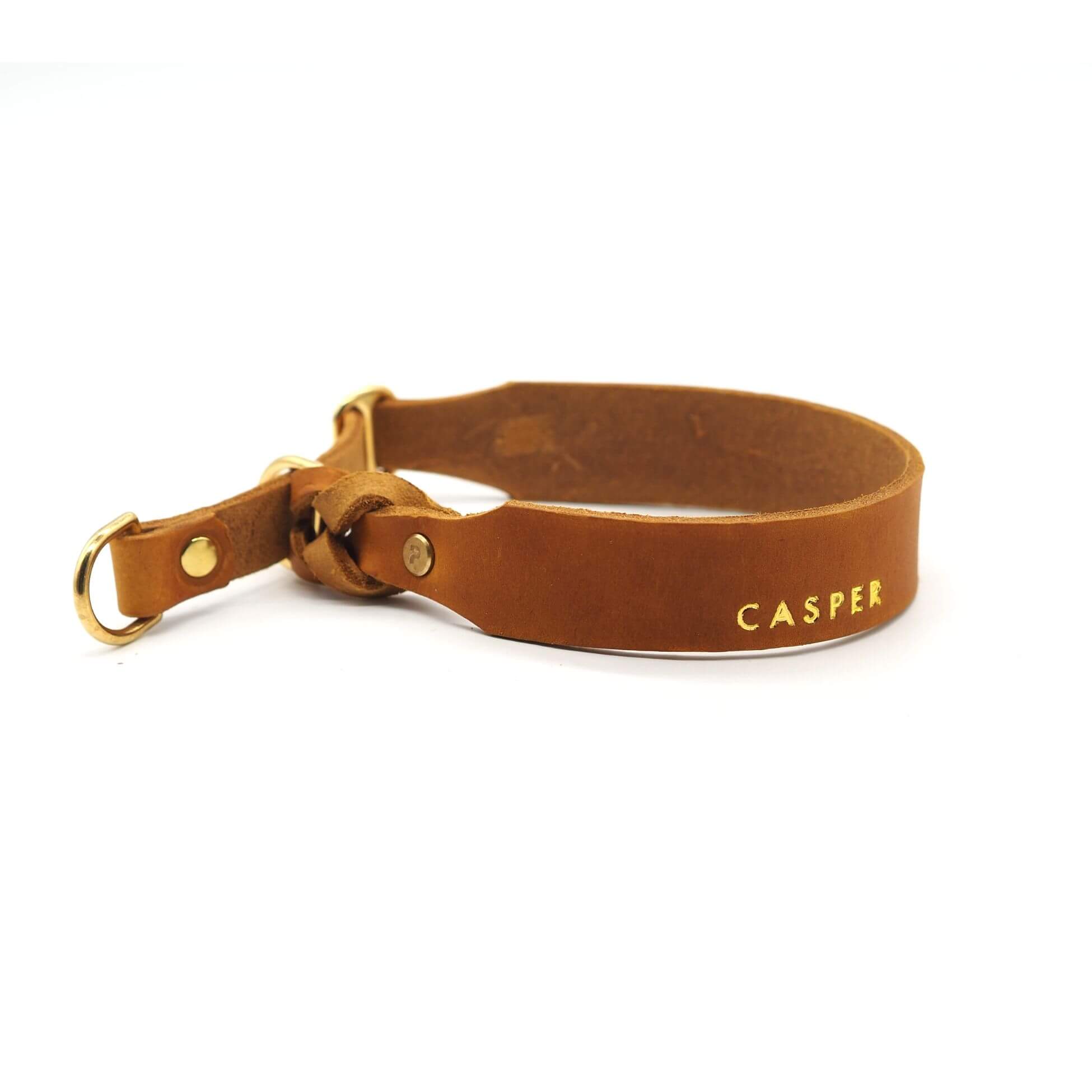 Pull stop collar made of greased leather 'Cognac'