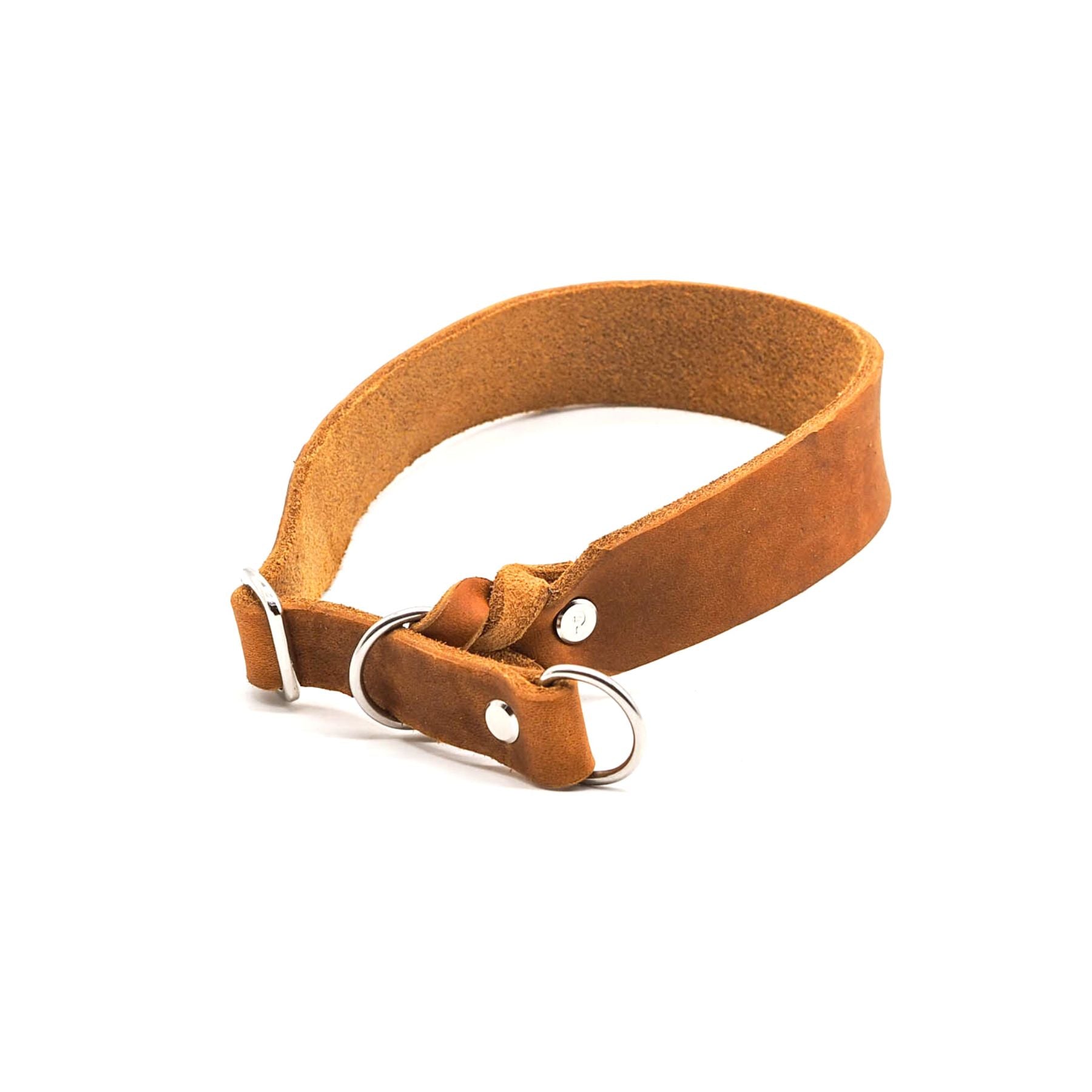 Pull stop collar made of greased leather 'Cognac'